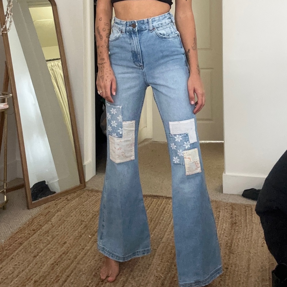 Billabong Wrangler high waisted patched flare jeans 25